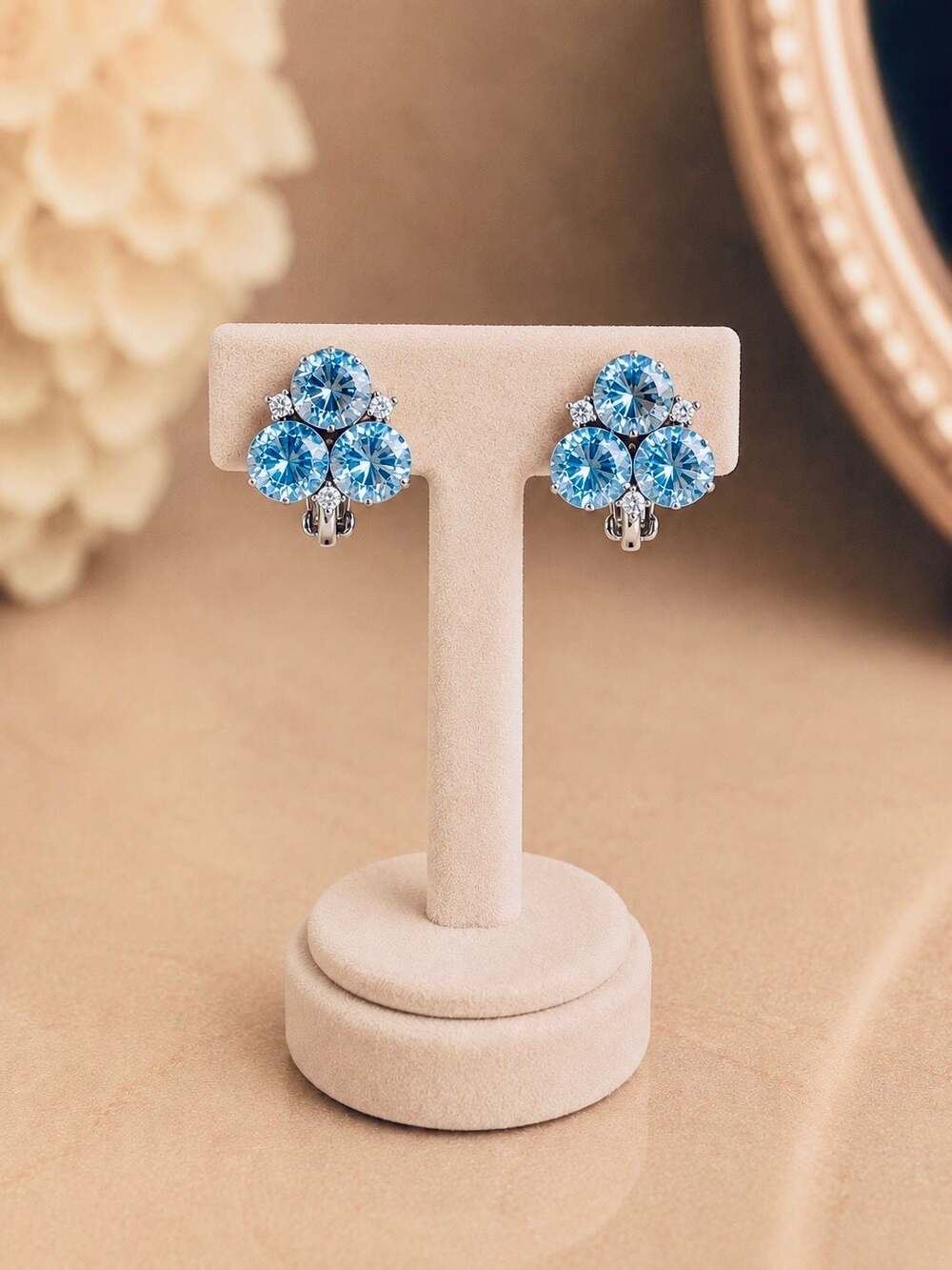 Vintage Blue Crystal Rhinestone Cluster Clip-On Earrings